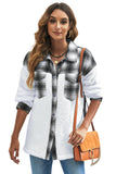 LC8512482-1-S, LC8512482-1-M, LC8512482-1-L, LC8512482-1-XL, LC8512482-1-2XL, White Women's Button Down Pocket Coat Plaid Shacket