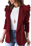 LC852380-3-S, LC852380-3-M, LC852380-3-L, LC852380-3-XL, LC852380-3-2XL, LC852380-3-XS, Red Womens Casual Blazers Puff Sleeve Open Front Work Suit