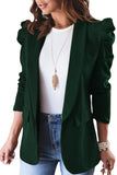 LC852380-9-S, LC852380-9-M, LC852380-9-L, LC852380-9-XL, LC852380-9-2XL, LC852380-9-XS, Green Womens Casual Blazers Puff Sleeve Open Front Work Suit