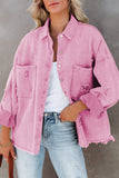 Rose Womens Overdsizd Distressed Fringe Trim Denim Jacket LC854103-6