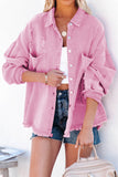 Rose Womens Overdsizd Distressed Fringe Trim Denim Jacket LC854103-6