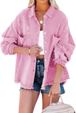 Rose Womens Overdsizd Distressed Fringe Trim Denim Jacket LC854103-6