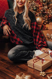 LC25116588-3-S, LC25116588-3-M, LC25116588-3-L, LC25116588-3-XL, LC25116588-3-2XL, Red Women Buffalo Plaid Shirts Split Neck Knit Top