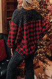 LC25116588-3-S, LC25116588-3-M, LC25116588-3-L, LC25116588-3-XL, LC25116588-3-2XL, Red Women Buffalo Plaid Shirts Split Neck Knit Top