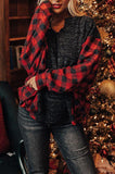 LC25116588-3-S, LC25116588-3-M, LC25116588-3-L, LC25116588-3-XL, LC25116588-3-2XL, Red Women Buffalo Plaid Shirts Split Neck Knit Top