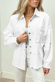 White Womens Overdsizd Distressed Fringe Trim Denim Jacket LC854103-1