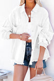 White Womens Overdsizd Distressed Fringe Trim Denim Jacket LC854103-1