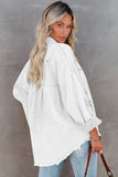 White Womens Overdsizd Distressed Fringe Trim Denim Jacket LC854103-1