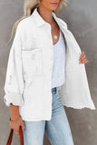 White Womens Overdsizd Distressed Fringe Trim Denim Jacket LC854103-1