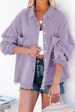 Purple Womens Overdsizd Distressed Fringe Trim Denim Jacket LC854103-8