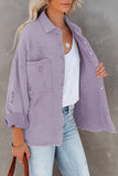 Purple Womens Overdsizd Distressed Fringe Trim Denim Jacket LC854103-8