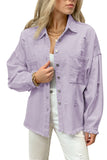 Purple Womens Overdsizd Distressed Fringe Trim Denim Jacket LC854103-8