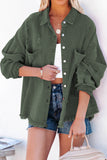 Green Womens Overdsizd Distressed Fringe Trim Denim Jacket LC854103-109