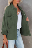 Green Womens Overdsizd Distressed Fringe Trim Denim Jacket LC854103-109