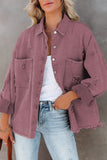 Red Womens Overdsizd Distressed Fringe Trim Denim Jacket LC854103-203