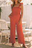Orange Ruffle Sleeve Smocked Bodice Wide Leg Jumpsuit for Women LC643773-14