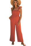 Orange Ruffle Sleeve Smocked Bodice Wide Leg Jumpsuit for Women LC643773-14