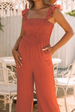 Orange Ruffle Sleeve Smocked Bodice Wide Leg Jumpsuit for Women LC643773-14