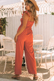 Orange Ruffle Sleeve Smocked Bodice Wide Leg Jumpsuit for Women LC643773-14