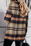 LC255462-16-S, LC255462-16-M, LC255462-16-L, LC255462-16-XL, LC255462-16-2XL, Khaki Geometric Plaid Print Pocketed Shirt
