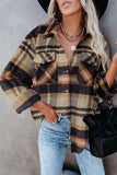 LC255462-16-S, LC255462-16-M, LC255462-16-L, LC255462-16-XL, LC255462-16-2XL, Khaki Geometric Plaid Print Pocketed Shirt
