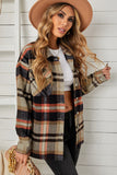 LC255462-16-S, LC255462-16-M, LC255462-16-L, LC255462-16-XL, LC255462-16-2XL, Khaki Geometric Plaid Print Pocketed Shirt