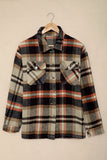 LC255462-16-S, LC255462-16-M, LC255462-16-L, LC255462-16-XL, LC255462-16-2XL, Khaki Geometric Plaid Print Pocketed Shirt