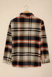 LC255462-16-S, LC255462-16-M, LC255462-16-L, LC255462-16-XL, LC255462-16-2XL, Khaki Geometric Plaid Print Pocketed Shirt