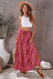 LC65608-3-S, LC65608-3-M, LC65608-3-L, LC65608-3-XL, LC65608-3-2XL, Womens Floral Printed Elastic Waist A Line Maxi Skirt Tiered Paisley Skirt