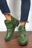 Green Women Boots PU Leather Ankle Boots Waterproof Short Boots