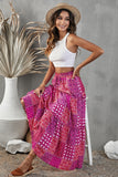 LC65608-8-S, LC65608-8-M, LC65608-8-L, LC65608-8-XL, LC65608-8-2XL, Purple Womens Floral Printed Elastic Waist A Line Maxi Skirt Tiered Paisley Skirt