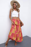 LC65608-14-S, LC65608-14-M, LC65608-14-L, LC65608-14-XL, LC65608-14-2XL, Orange Womens Floral Printed Elastic Waist A Line Maxi Skirt Tiered Paisley Skirt