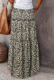 LC65608-2-S, LC65608-2-M, LC65608-2-L, LC65608-2-XL, LC65608-2-2XL, Black Womens Floral Printed Elastic Waist A Line Maxi Skirt Tiered Paisley Skirt