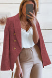 LC852370-3-S, LC852370-3-M, LC852370-3-L, LC852370-3-XL, LC852370-3-2XL, Red Double Breasted Lapel Blazers Women's Casual Office Long Sleeve Jacket