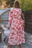 LC6111091-10-S, LC6111091-10-M, LC6111091-10-L, LC6111091-10-XL, Pink Women's Wrap V Neck Floral Long Sleeve Maxi Dress with Slit