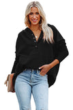 LC25311926-2-S, LC25311926-2-M, LC25311926-2-L, LC25311926-2-XL, LC25311926-2-2XL, Black Batwing Sleeve Pocketed Henley Hoodie