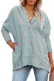 LC25311926-11-S, LC25311926-11-M, LC25311926-11-L, LC25311926-11-XL, LC25311926-11-2XL, Gray Batwing Sleeve Pocketed Henley Hoodie