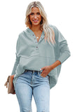 LC25311926-11-S, LC25311926-11-M, LC25311926-11-L, LC25311926-11-XL, LC25311926-11-2XL, Gray Batwing Sleeve Pocketed Henley Hoodie