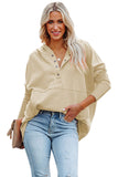 LC25311926-16-S, LC25311926-16-M, LC25311926-16-L, LC25311926-16-XL, LC25311926-16-2XL, Khaki Batwing Sleeve Pocketed Henley Hoodie