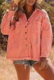 Orange Womens Overdsizd Distressed Fringe Trim Denim Jacket LC854103-14