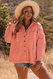 Orange Womens Overdsizd Distressed Fringe Trim Denim Jacket LC854103-14