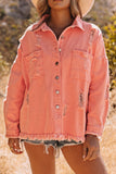 Orange Womens Overdsizd Distressed Fringe Trim Denim Jacket LC854103-14