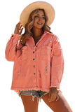 Orange Womens Overdsizd Distressed Fringe Trim Denim Jacket LC854103-14