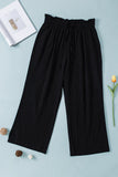 LC771296-2-S, LC771296-2-M, LC771296-2-L, LC771296-2-XL, Black Women's High Waist Paper Bag Straight Leg Cropped Long Pants with Pocket