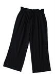 LC771296-2-S, LC771296-2-M, LC771296-2-L, LC771296-2-XL, Black Women's High Waist Paper Bag Straight Leg Cropped Long Pants with Pocket