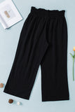 LC771296-2-S, LC771296-2-M, LC771296-2-L, LC771296-2-XL, Black Women's High Waist Paper Bag Straight Leg Cropped Long Pants with Pocket