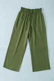 LC771296-109-S, LC771296-109-M, LC771296-109-L, LC771296-109-XL, Green Women's High Waist Paper Bag Straight Leg Cropped Long Pants with Pocket