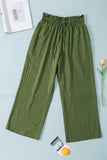 LC771296-109-S, LC771296-109-M, LC771296-109-L, LC771296-109-XL, Green Women's High Waist Paper Bag Straight Leg Cropped Long Pants with Pocket