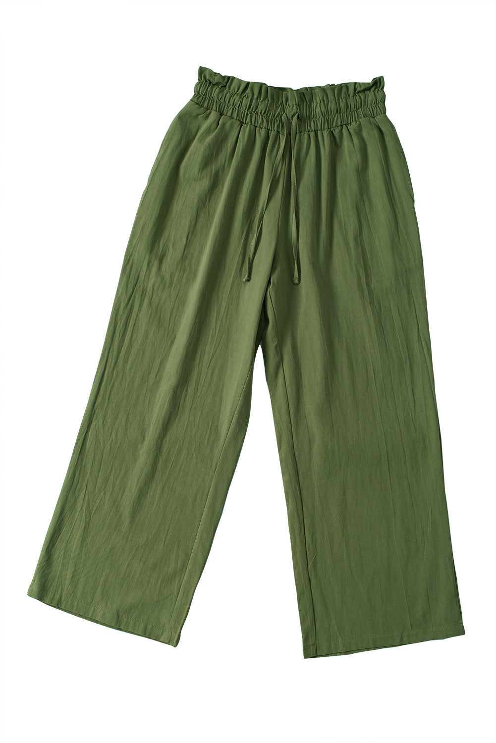 LC771296-109-S, LC771296-109-M, LC771296-109-L, LC771296-109-XL, Green Women's High Waist Paper Bag Straight Leg Cropped Long Pants with Pocket