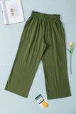 LC771296-109-S, LC771296-109-M, LC771296-109-L, LC771296-109-XL, Green Women's High Waist Paper Bag Straight Leg Cropped Long Pants with Pocket